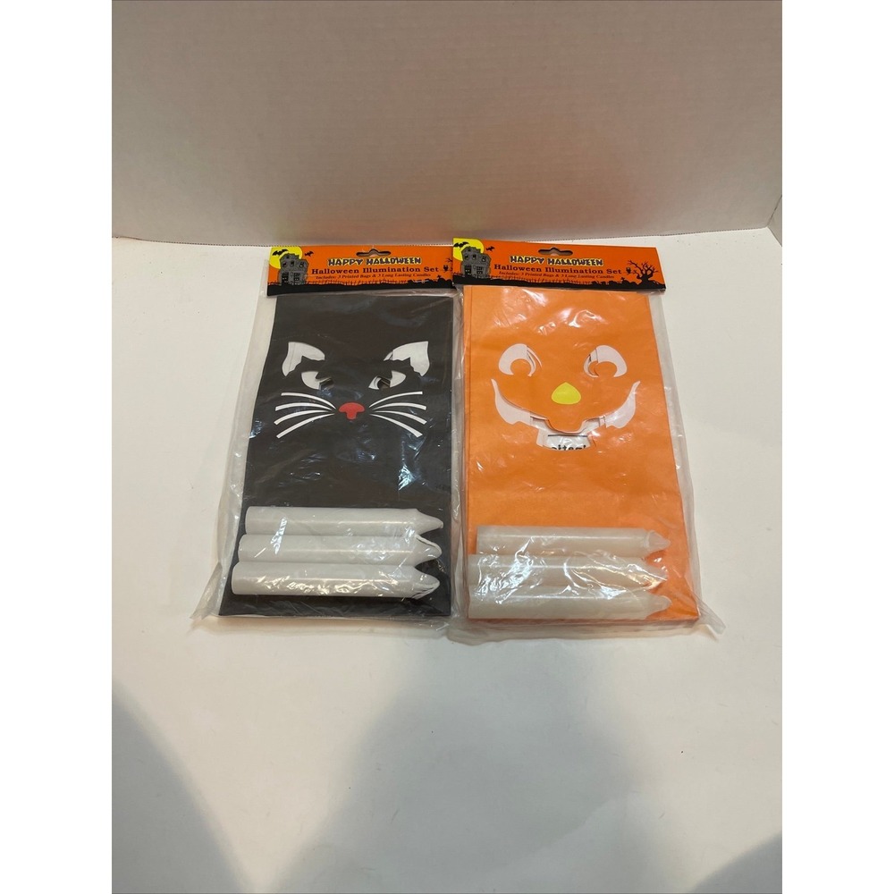 VTG 6 PCS Luminary New Old Stock Vintage Outdoor Candle Bags Pumpkins Cats